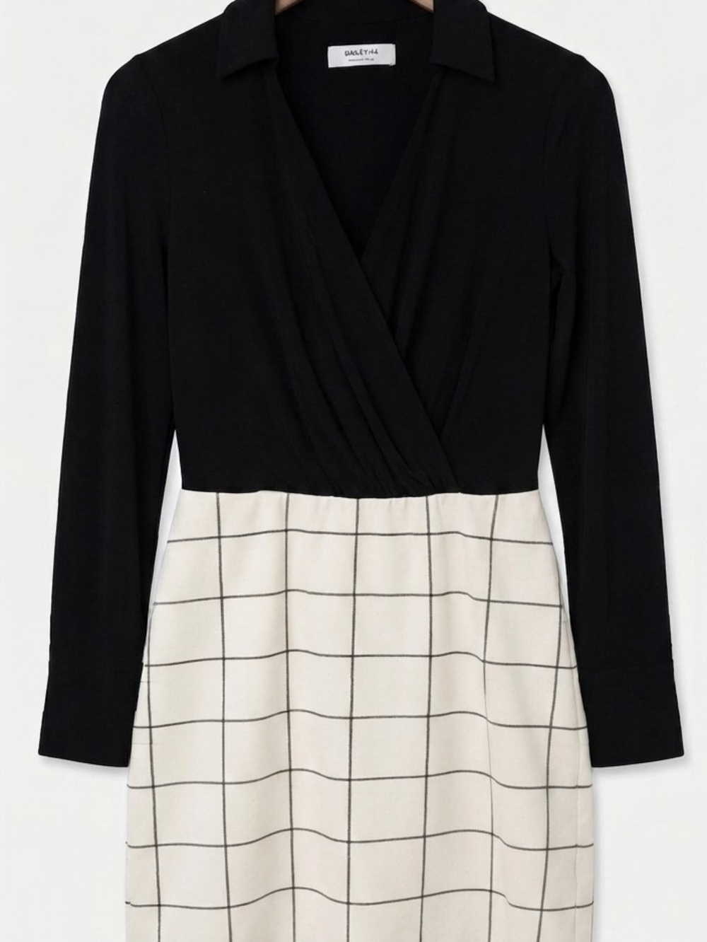 Bailey 44 Black and Cream Grid Wrap Dress